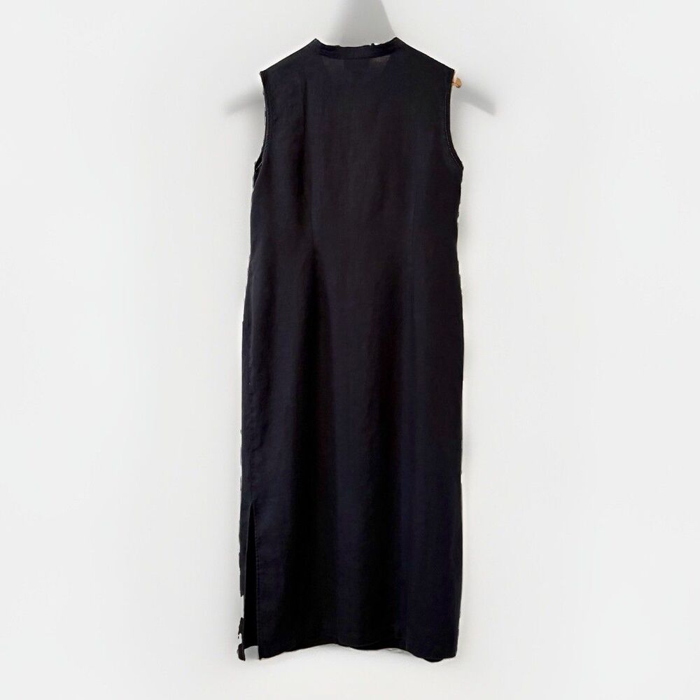 JM Collection Women 18W Black Linen Sleeveless Button Front Maxi Dress Eyelet - Picture 2 of 5